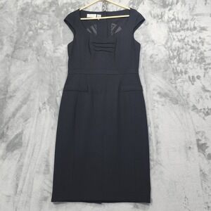 Byron Lars Beauty Mark Dress Women 10 Black Cap Sleeve Button Back Sheath Pencil